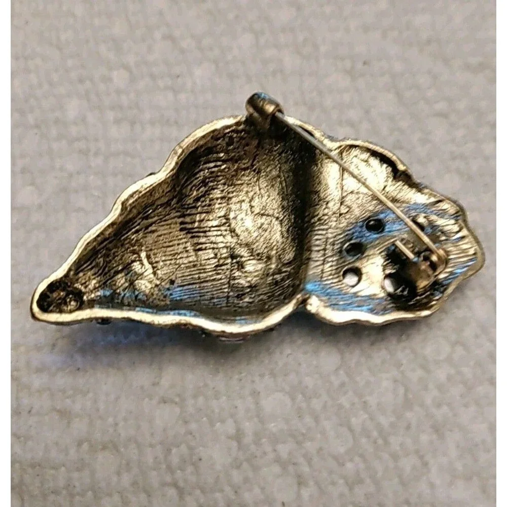Blue Seashell Brooch Pin Rhinestone - Picture 4 of 4